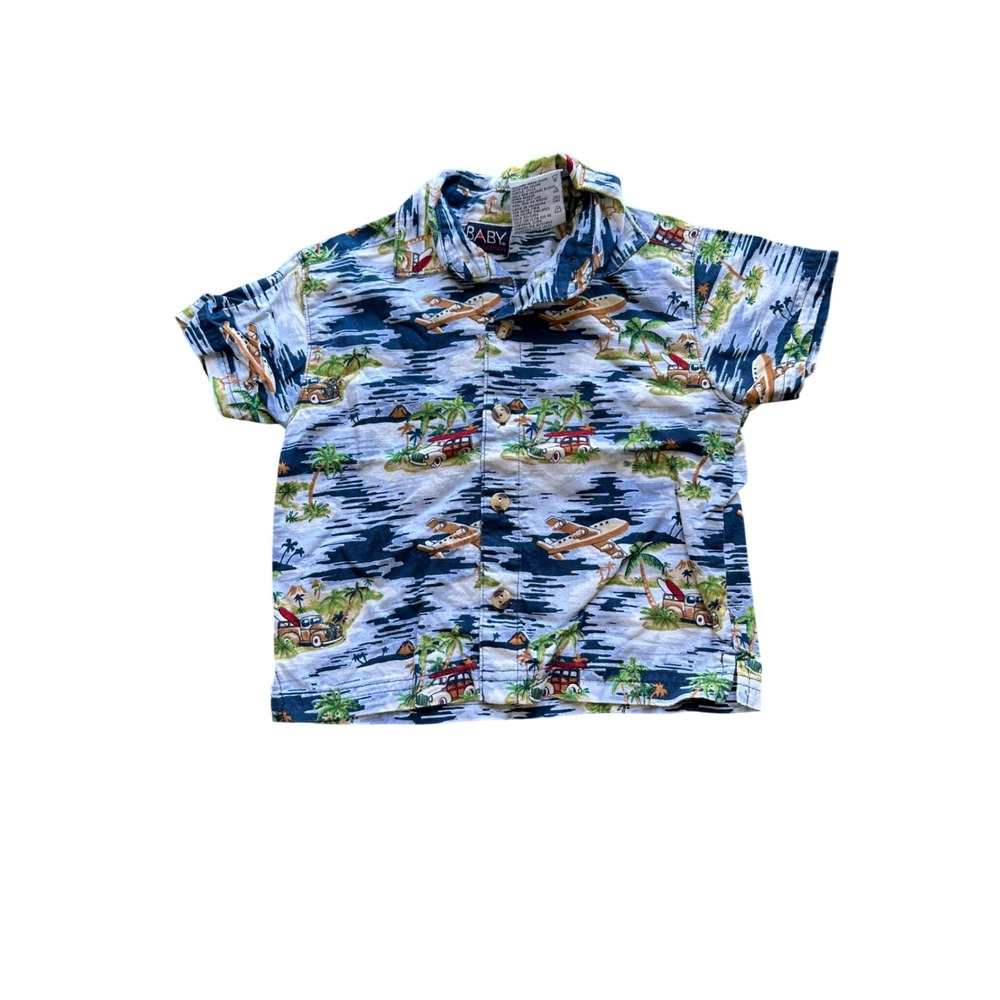 Baby Headquarters Boys 18M Hawaiian Shirt Tropical Seaplane Woody Wagon Blue 18M